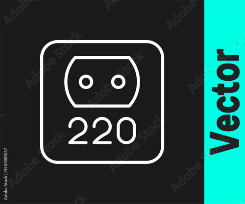 White line Electrical outlet icon isolated on black background. Power socket. Rosette symbol. Vector