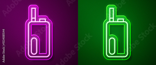 Glowing neon line Electronic cigarette icon isolated on purple and green background. Vape smoking tool. Vaporizer Device. Vector