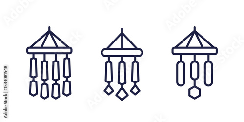 wind chimes line icons on white
