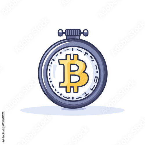 Cryptocurrency Bitcoin Symbol Inside Silver Watch Represents Limited Time Offer in Digital Currency on White Background