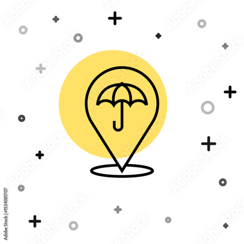 Black line Umbrella icon isolated on white background. Insurance concept. Waterproof icon. Protection, safety, security concept. Random dynamic shapes. Vector