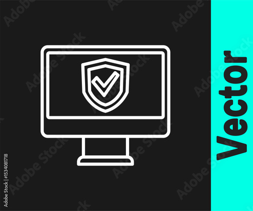 White line Insurance online icon isolated on black background. Security, safety, protection, protect concept. Vector