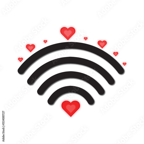 WiFi signal with hearts: love is in the air, connection.