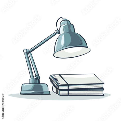 Desk Lamp Over Books Pixel Art Style in White Background Office Study Area