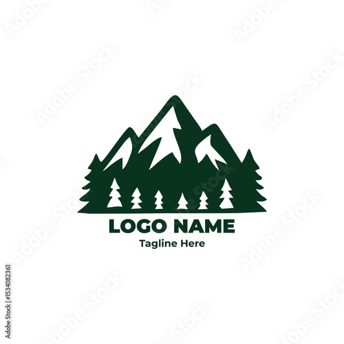 Wilderness logo, hiking badge, camping icon, outdoor adventure design, forest trekking emblem for eco-friendly merchandise and nature tourism brandin