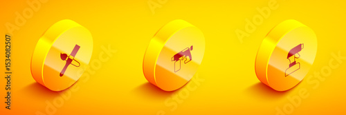 Set Isometric Paint brush, spray gun and icon. Vector
