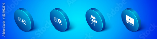 Set Isometric Movie, film, media projector, Retro cinema camera, Online play video and icon. Vector