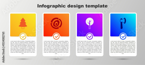 Set Christmas tree, Wooden logs, Tree and axe. Business infographic template. Vector