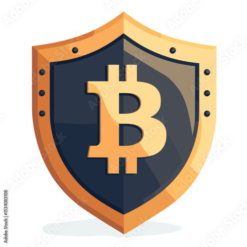 Golden Bitcoin Symbol on a Shield Illustrating Cryptocurrency Security and Digital Finance on a White Background