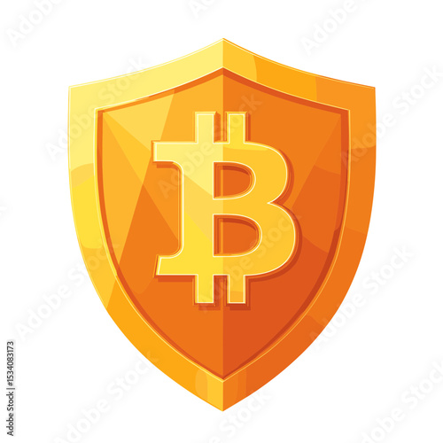 Golden Bitcoin Symbol on Shield Illustrating Cryptocurrency Security and Finance on White Background
