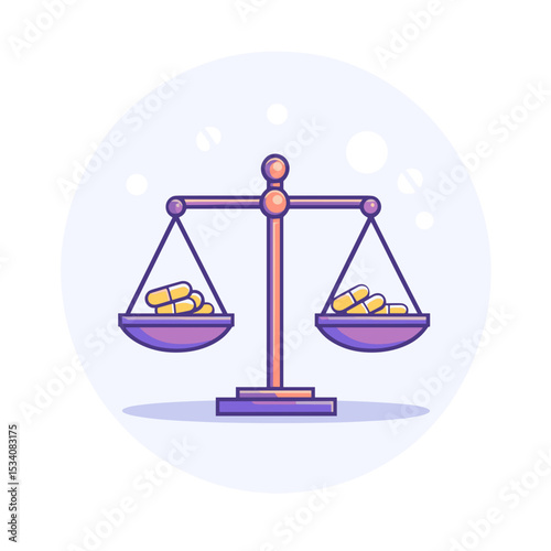 Golden Coins Balanced on Purple Weighing Scale Symbolizing Financial Stability and Equality in Light Purple Background