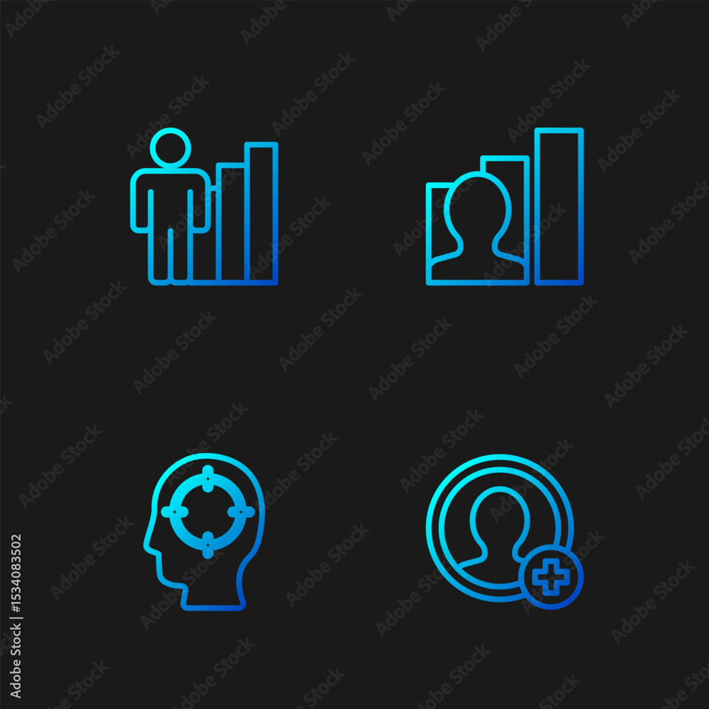 Fototapeta premium Set line Create account screen, Head hunting, Productive human and . Gradient color icons. Vector