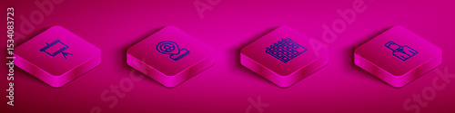 Set Isometric line Chalkboard, Worker location, Calendar and icon. Vector