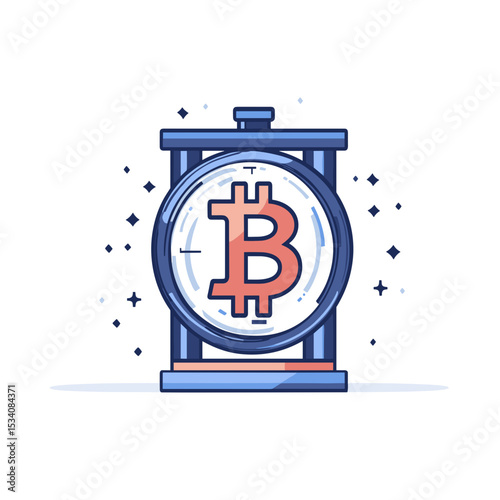 Bitcoin Symbol Inside Round Coin Framed with Blue Structure on White Background