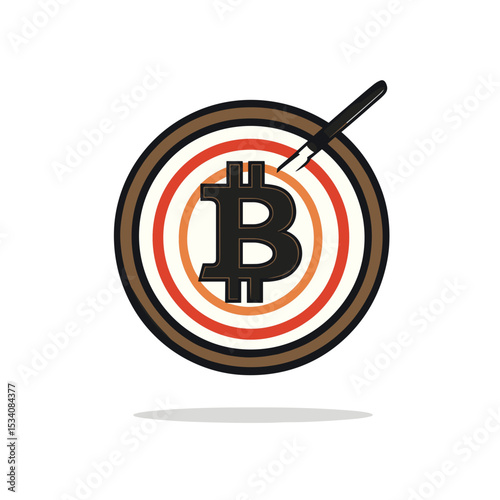 Bitcoin Symbol Targeted with Arrow for Financial Investment and Crypto Currency Success on White Background