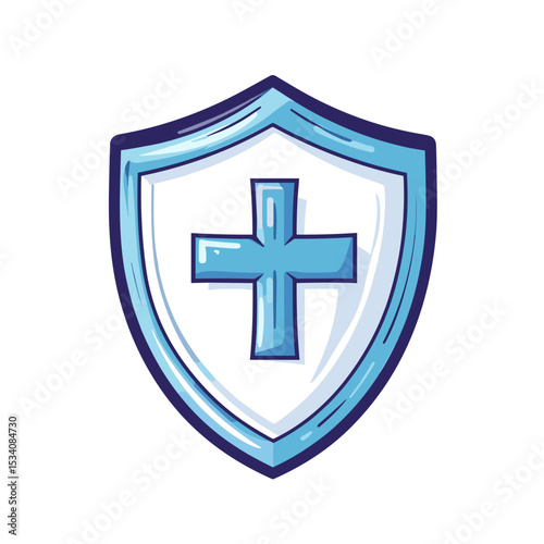 Blue Shield with Medical Cross Symbol Isolated on White Background for Healthcare Protection and Insurance
