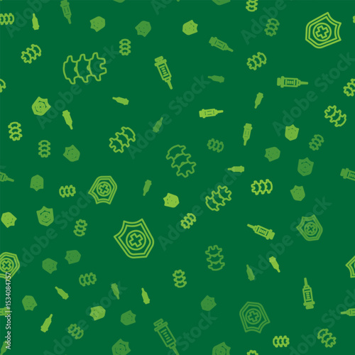 Set line Human spine, Life insurance hand and Syringe on seamless pattern. Vector