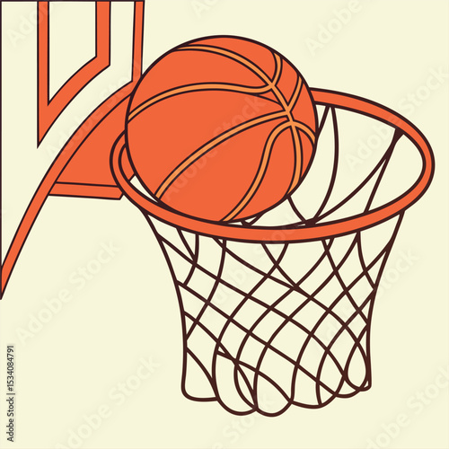 A Ball Passes Through a Basketball Hoop and Net
