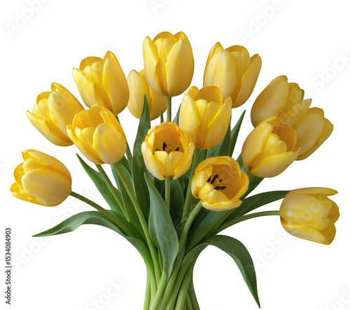 Yellow Tulips with Transparent Background, Elegant Cutout