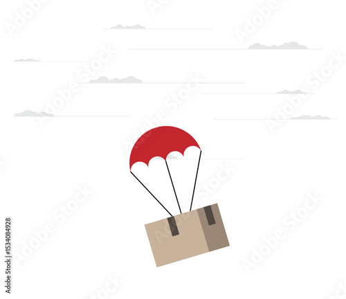 Parcel Delivery on Parachute from the Sky. Postal services and product shipping vector art
