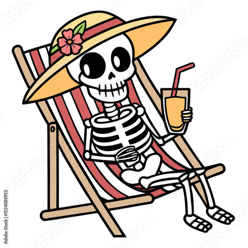 A Skeleton Enjoying a Tropical Drink and Relaxation Time