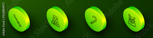 Set Isometric line Magic wand, Vampire, Christmas candy cane and Cat icon. Vector
