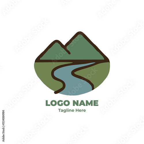 Outdoor adventure logo, camping badge, mountain hiking design, forest trekking patch, wilderness travel icon for outdoor lifestyle and nature exploration branding projects
