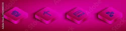 Set Isometric line Dynamite, Pickaxe, Gold mine and Gem stone icon. Vector