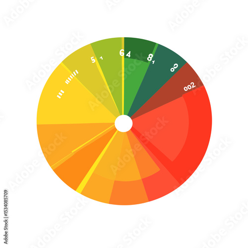 Circular Data Chart with Segmented Colored Slices and Numerical Labels for Business Analysis and Presentation Design