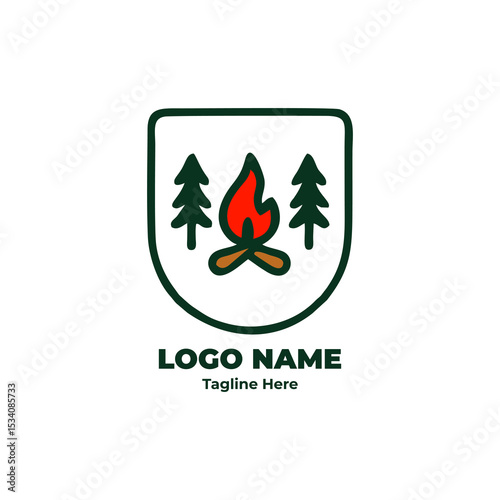 Tent trail logo for camping hiking outdoor adventure badge forest trek gear journey tent wilderness trip emblem design branding symbol explore nature