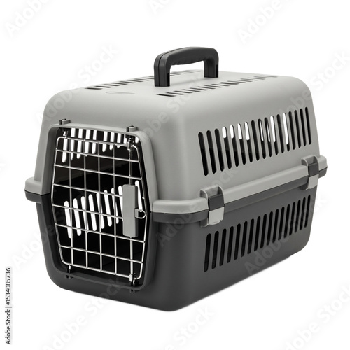 Grey and Black Plastic Pet Carrier with Metal Door photo
