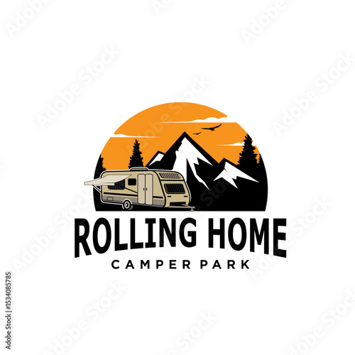 simple caravan trailer vector logo illustration