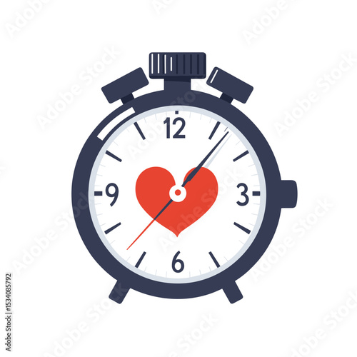 Clock with Red Heart Symbol on White Background Indicating Time Pressure and Urgency in Flat Vector Illustration