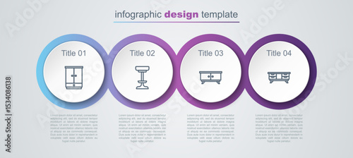 Set line Wardrobe, Chair, Furniture nightstand and TV table. Business infographic template. Vector