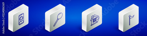 Set Isometric line City map navigation, Push pin, Location with house and marker icon. Vector