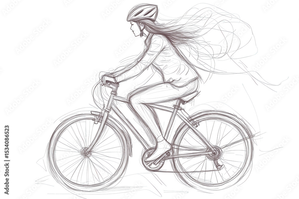 Obraz premium Young woman riding a bicycle through a park during a sunny afternoon while enjoying the breeze and the feeling of freedom