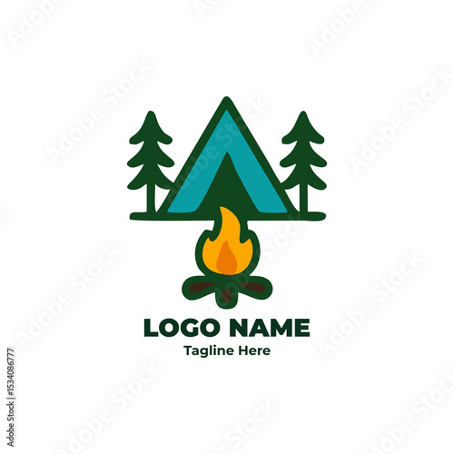 Tent badge logo for camping hiking outdoor adventure trail forest gear trek journey wilderness trip explore emblem design symbol branding nature