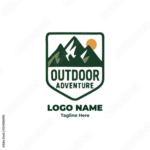 Scenic trail logo for outdoor camping hiking badge adventure gear trek forest journey nature trip tent wilderness emblem design explorer symbol brand