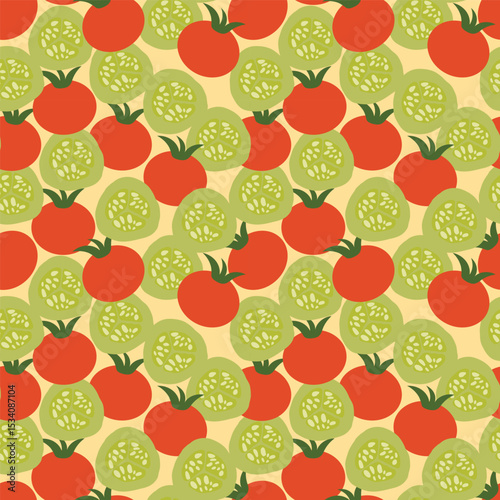 vector cucumber slice and tomato pattern design, seamless pattern of vegetable