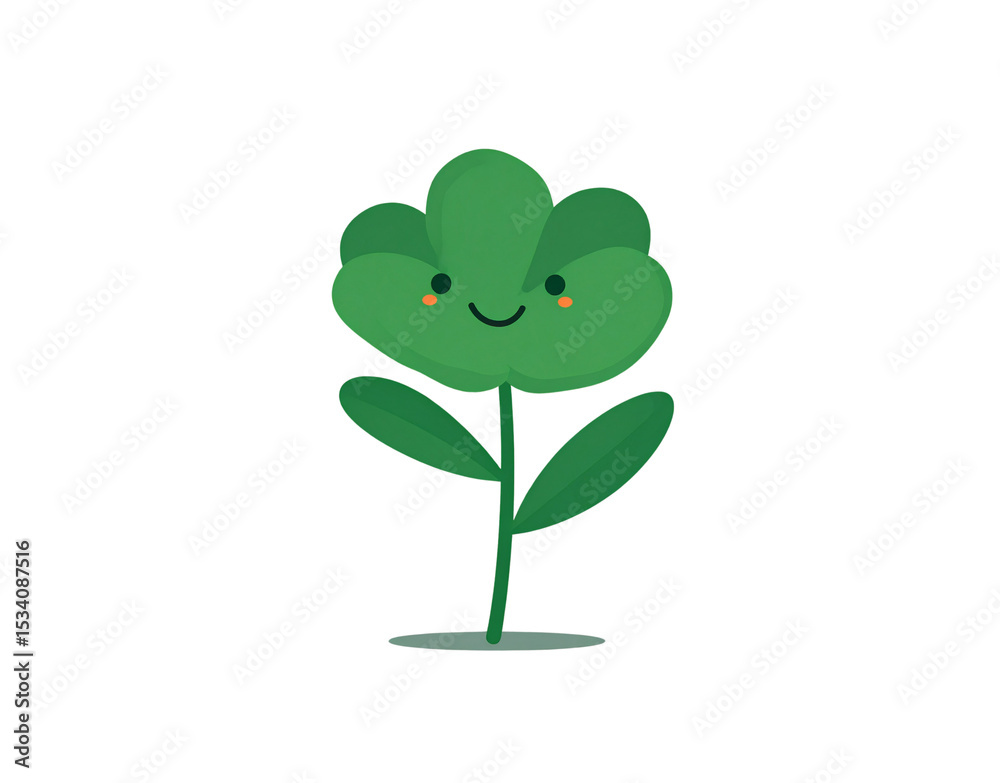 Fototapeta premium Cheerful Green Cartoon Flower with Blush Cheeks and Smiling Expression
