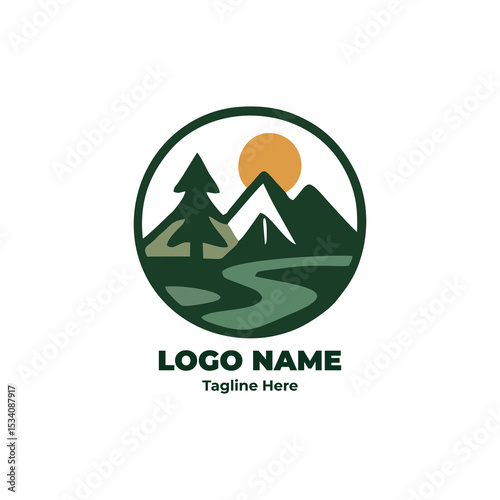 Wilderness trip logo for outdoor adventure hiking camping trail forest gear badge trekking emblem journey tent explorer symbol branding nature