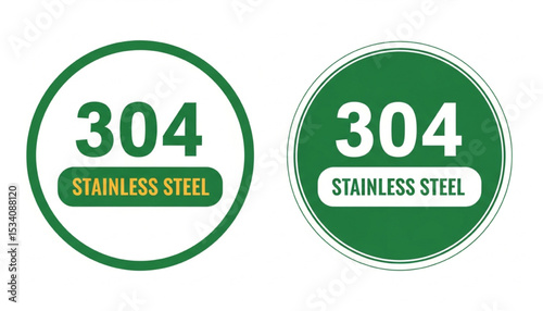 304 Stainless Steel Green Circle Label Set | Product Quality and Material Specification Symbols for Marketing Materials and Industrial Applications