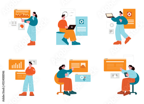 Flat Characters with Dashboards and Data – Vector Business Pack