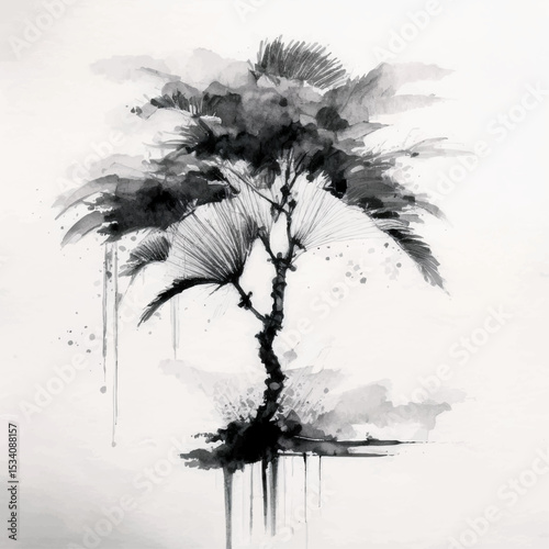 Ink-Washed Palm Tree – Minimalist Tropical Brushwork Art