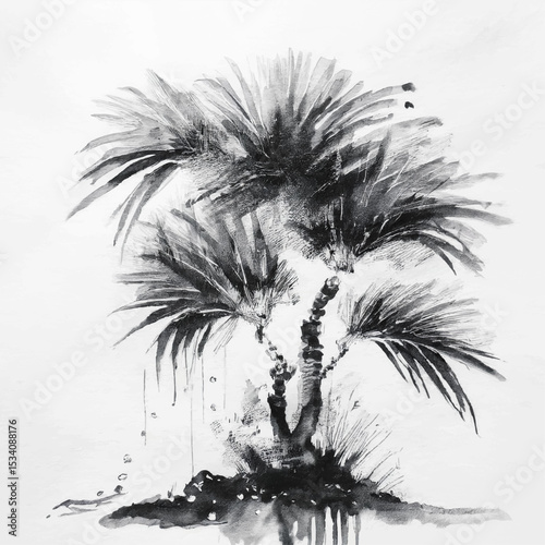 Ink-Washed Palm Tree – Minimalist Tropical Brushwork Art