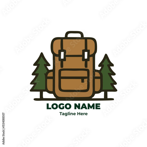 Outdoor gear badge logo for hiking camping trail trekking adventure forest nature journey tent wilderness symbol design explorer emblem branding