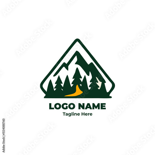 Camping badge emblem for outdoor hiking adventure trail design forest trek nature gear journey wilderness tent logo symbol branding explore trip