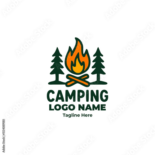 Outdoor adventure camp logo for forest badge trekking trip nature hike gear explore emblem design survival journey wanderlust trail mountain icon