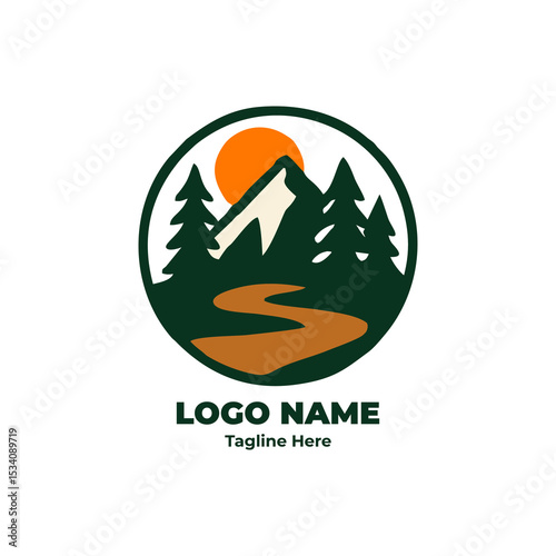 Outdoor emblem logo design for camping hiking trekking adventure trip forest nature badge wilderness gear explorer trail tent journey wild explore

