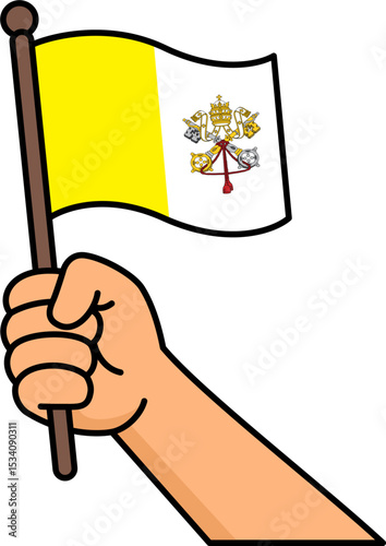 Hand holding the Vatican flag
